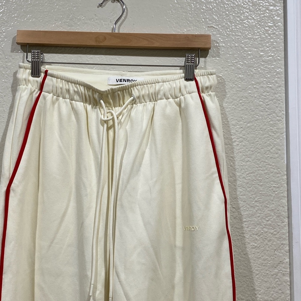 Venroy Cream Wide Leg Pants with Red Side Stripe - Picture 3 of 9
